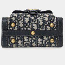 Pre Owned Christian Dior Navy Canvas/Leather Oblique Mini Tote Bag With Strap