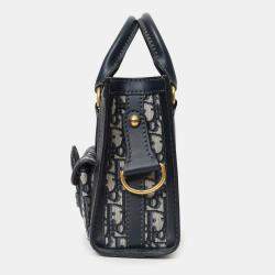 Pre Owned Christian Dior Navy Canvas/Leather Oblique Mini Tote Bag With Strap