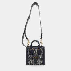 Pre Owned Christian Dior Navy Canvas/Leather Oblique Mini Tote Bag With Strap