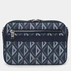 مملوكة مسبقًا Christian Dior 2023 Navy Coated Canvas CD Diamond Safari Messenger