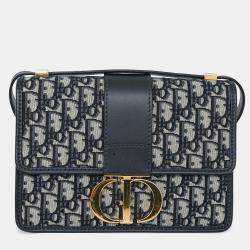 مملوكة مسبقًا Christian Dior 2019 Navy Leather/Oblique 30 Montaigne Shoulder Bag