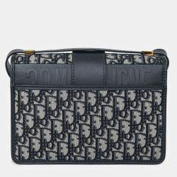Pre Owned Christian Dior 2019 Navy Leather/Oblique 30 Montaigne Shoulder Bag