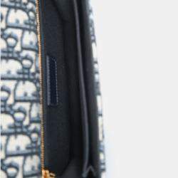 Pre Owned Christian Dior 2019 Navy Leather/Oblique 30 Montaigne Shoulder Bag