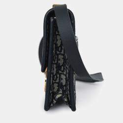 Pre Owned Christian Dior 2019 Navy Leather/Oblique 30 Montaigne Shoulder Bag