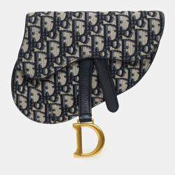 Pre Owned Christian Dior Navy Oblique Canvas Saddle Belt Bag