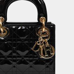 Pre Owned Christian Dior 2020 Black Patent Leather Mini Lady Dior Bag with Strap