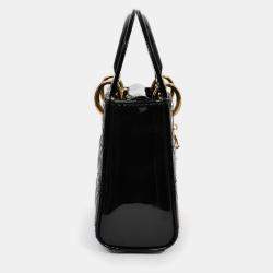 Pre Owned Christian Dior 2020 Black Patent Leather Mini Lady Dior Bag with Strap