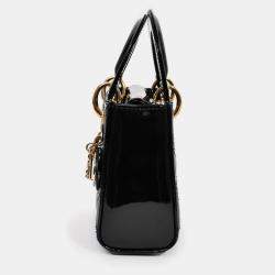 Pre Owned Christian Dior 2020 Black Patent Leather Mini Lady Dior Bag with Strap
