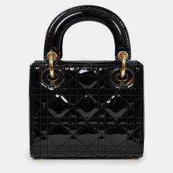 Pre Owned Christian Dior 2020 Black Patent Leather Mini Lady Dior Bag with Strap