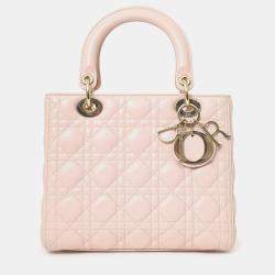 Pre Owned Christian Dior 2017 Pink Leather Medium Lady Dior Bag With Strap