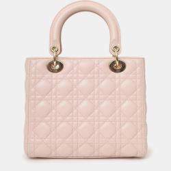Pre Owned Christian Dior 2017 Pink Leather Medium Lady Dior Bag With Strap