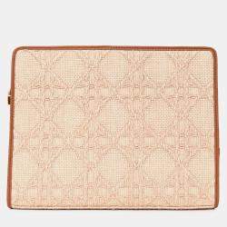 Pre Owned حقيبة كلتش كريستيان ديور شعار من قش بني