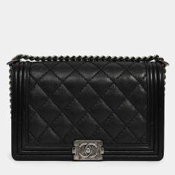 مملوكة مسبقًا Chanel 2013-14 Black Quilted Calfskin Large Boy Bag