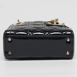 Pre Owned Dior Lady Dior Mini Black Cannage Patent Leather Tote