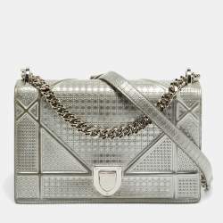 Pre Owned حقيبة ديوراما ديور جلد براءات رمادي ميكروكاناج كبير الحجم