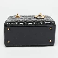 Pre Owned حقيبة يد توتس ديور ليدي ديور متوسطة جلد كاناج لامع أسود