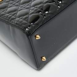 Pre Owned حقيبة يد توتس ديور ليدي ديور متوسطة جلد كاناج لامع أسود