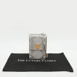 Pre Owned Dior Diorama Silver Studded Leather Vertical Chain Clutch