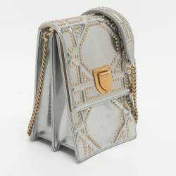 Pre Owned Dior Diorama Silver Studded Leather Vertical Chain Clutch