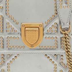 Pre Owned Dior Diorama Silver Studded Leather Vertical Chain Clutch