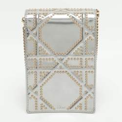 Pre Owned Dior Diorama Silver Studded Leather Vertical Chain Clutch