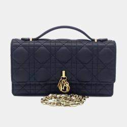 مملوكة مسبقًا حقيبة يد ديور ماي ديور صغيرة جلد أسود