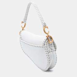 Pre Owned Dior White Calfskin Whipstitch Saddle Bag