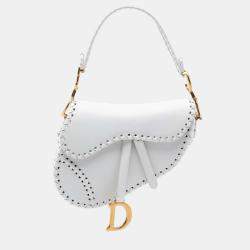 Pre Owned Dior White Calfskin Whipstitch Saddle Bag