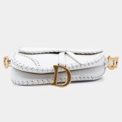 Pre Owned Dior White Calfskin Whipstitch Saddle Bag