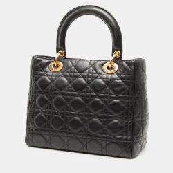 Pre Owned Dior Black Medium Lambskin Cannage Lady Dior