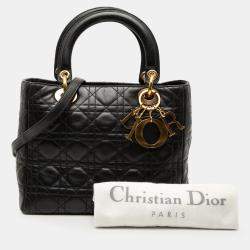 Pre Owned Dior Black Medium Lambskin Cannage Lady Dior