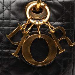 Pre Owned Dior Black Medium Lambskin Cannage Lady Dior