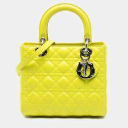 Pre Owned Dior Yellow Medium Lambskin Cannage Lady Dior