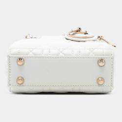 Pre Owned Dior White Micro Lambskin Cannage Lady Dior
