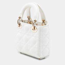 Pre Owned Dior White Micro Lambskin Cannage Lady Dior