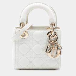Pre Owned Dior White Micro Lambskin Cannage Lady Dior