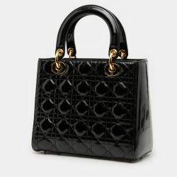 Pre Owned Dior Black Medium Patent Cannage Lady Dior