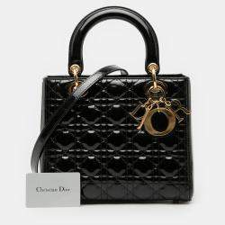 Pre Owned Dior Black Medium Patent Cannage Lady Dior