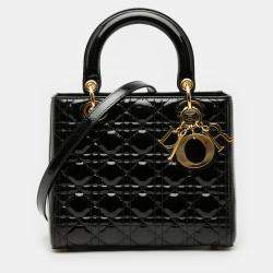 Pre Owned Dior Black Medium Patent Cannage Lady Dior