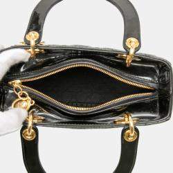 Pre Owned Dior Black Medium Patent Cannage Lady Dior