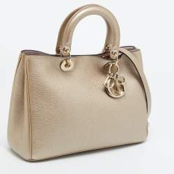 Pre Owned حقيبة يد ديور ديوريسيمو جلد ذهبي متوسطة حقيبة تسوق