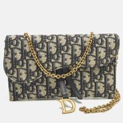 مملوكة مسبقًا حقيبة ديور ساتل قماش أوبليك أزرق داكن وجلد سلسلة المحافظ