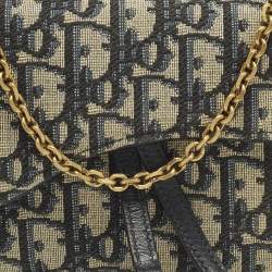 مملوكة مسبقًا حقيبة ديور ساتل قماش أوبليك أزرق داكن وجلد سلسلة المحافظ