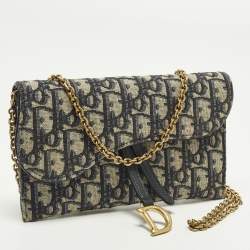 مملوكة مسبقًا حقيبة ديور ساتل قماش أوبليك أزرق داكن وجلد سلسلة المحافظ