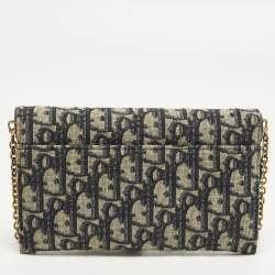 مملوكة مسبقًا حقيبة ديور ساتل قماش أوبليك أزرق داكن وجلد سلسلة المحافظ