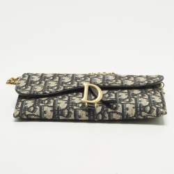 مملوكة مسبقًا حقيبة ديور ساتل قماش أوبليك أزرق داكن وجلد سلسلة المحافظ