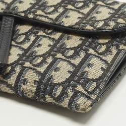 مملوكة مسبقًا حقيبة ديور ساتل قماش أوبليك أزرق داكن وجلد سلسلة المحافظ