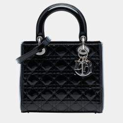 Pre Owned Dior Black Medium Patent Cannage Lady Dior
