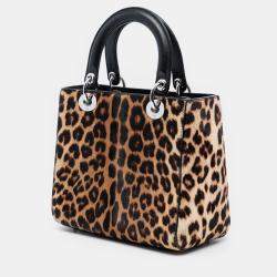 Pre Owned Dior Brown Medium Pony Hair Leopard Print Lady Dior