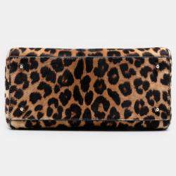 Pre Owned Dior Brown Medium Pony Hair Leopard Print Lady Dior